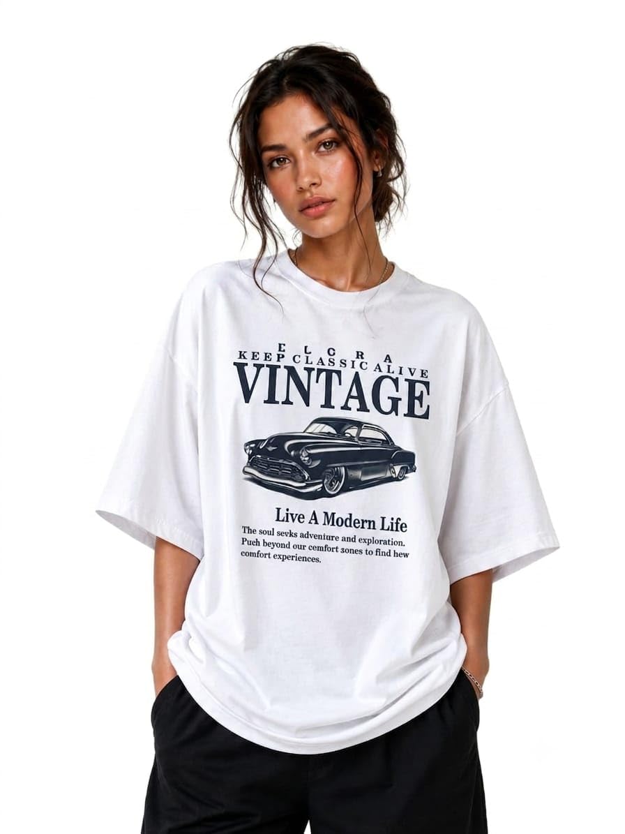 T-Shirts Cotton Oversized Printed Round Neck