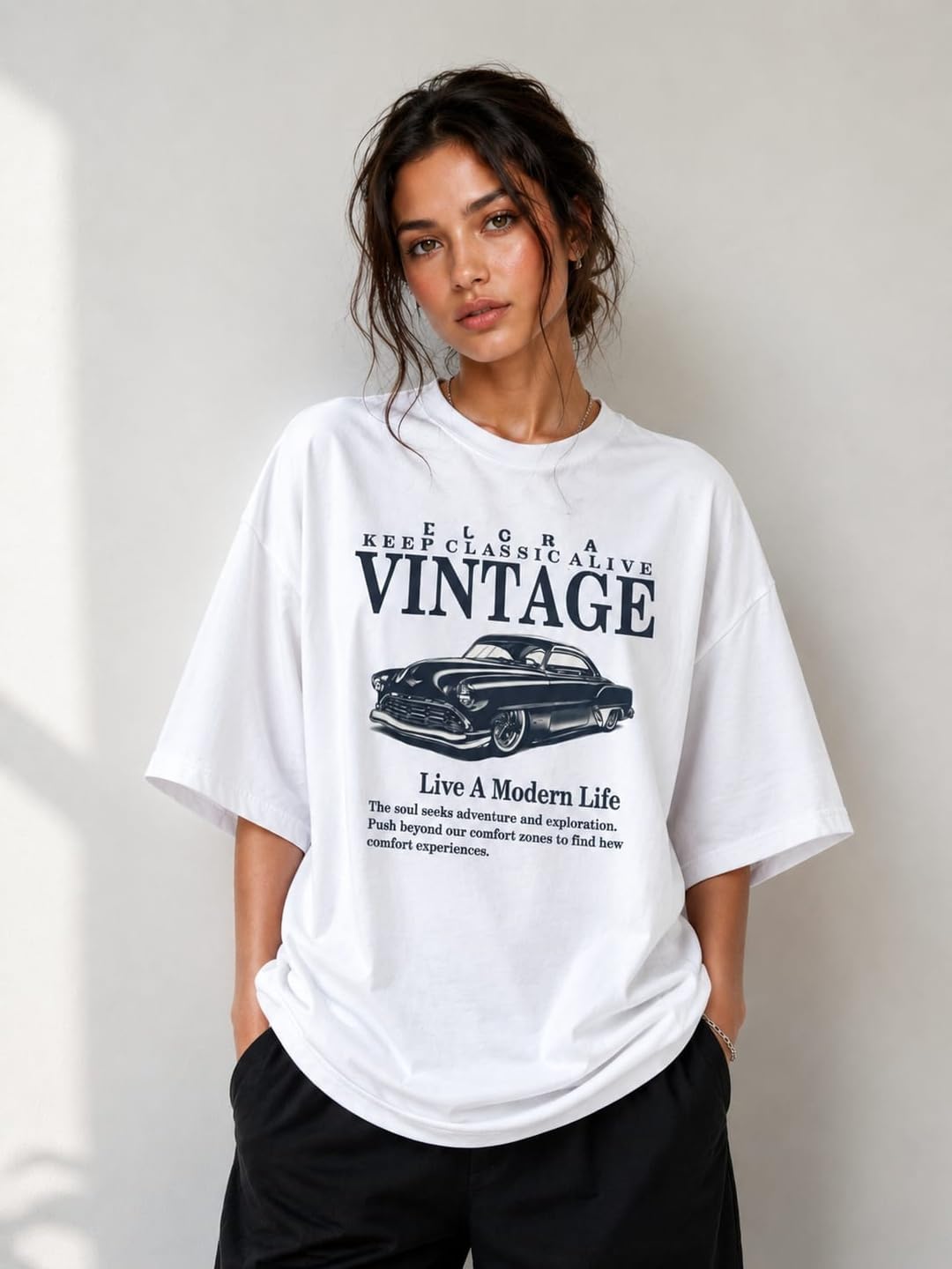 T-Shirts Cotton Oversized Printed Round Neck